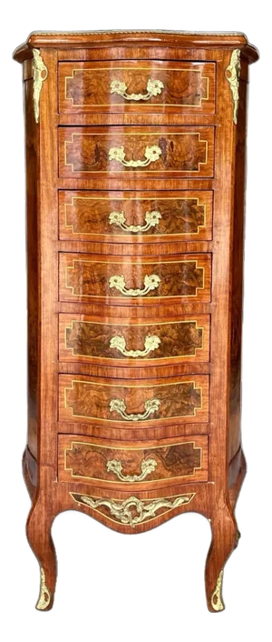 Louis XV Style Semainier Chest | Vintage Lingerie Chest | European-Inspired Statement Piece | Burl Walnut