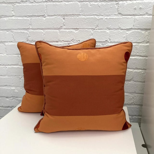 Mid-Century Modern Throw Pillows, Rosewood Red Tasseled Zippered Pillows, 2000s - a Pair For Sale - Image 3 of 7