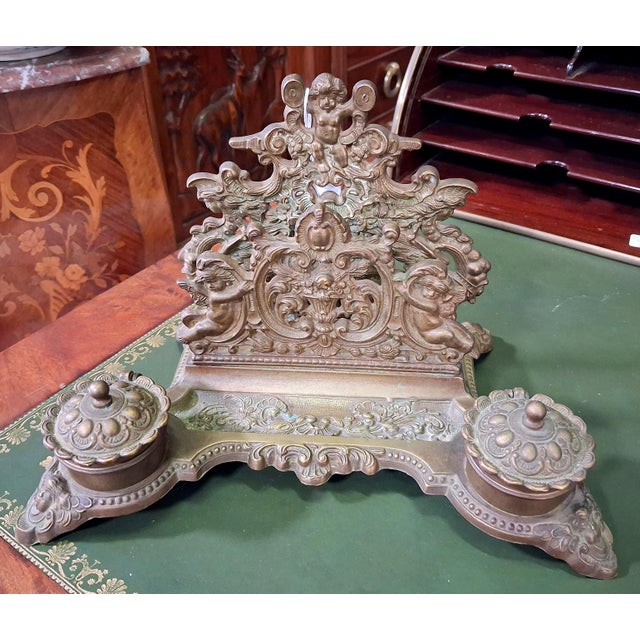 Antique Bronze Inkwell with Cherubs, 1800s For Sale - Image 6 of 8