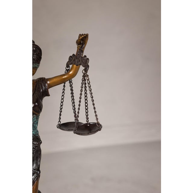 Lady Justice, Cast Bronze Tabletop Statuette with Scales and Sword For Sale - Image 10 of 12