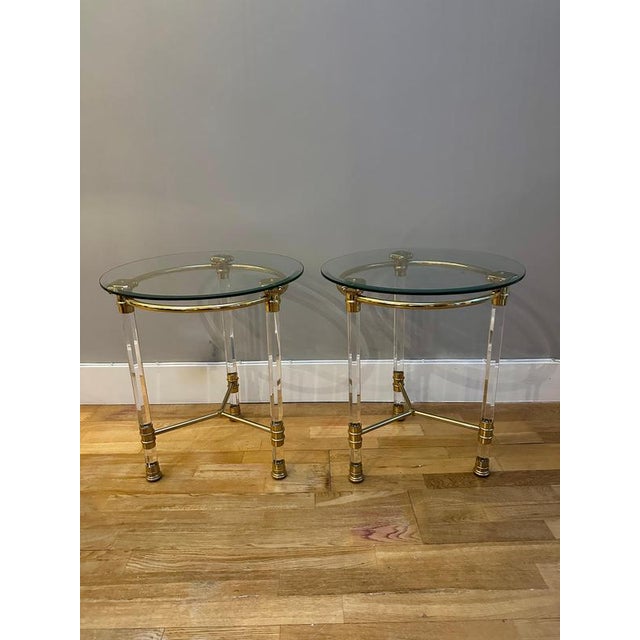 Italian Acrylic Glass and Lacquered Brass Side Tables, 1970, Set of 2 For Sale - Image 16 of 17