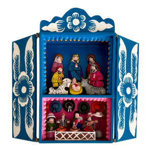 Vintage Peruvian Folk Art Wooden Hand Painted Nativity Souvenir Box