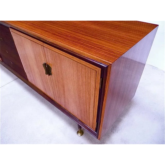 Wood Large Italian Sideboard with Brass Details, 1950s For Sale - Image 7 of 13