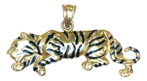Vintage 14k Yellow Gold Black Enamel Tiger Pendant