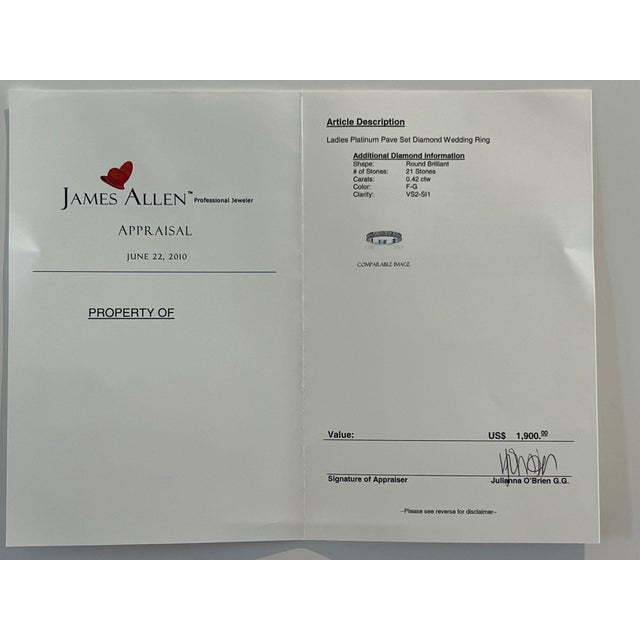 Metal James Allen Platinum Pave Diamond Wedding Band 0.42ct 4.48g, Size 6.25 For Sale - Image 7 of 7