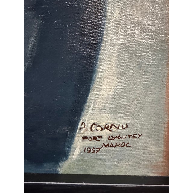 Mid Century Oil Painting of a Gentleman, 1957 Portrait Impressionistic Style, Port Layaute, Morocco, 1957. Artist P. Cornu For Sale - Image 4 of 6