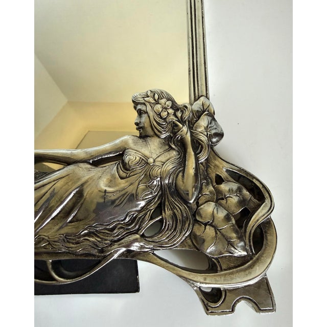 Mid 20th Century Vintage Art Nouveau Style Figural Lady Silver Finish Table or Wall Mirror For Sale - Image 5 of 12