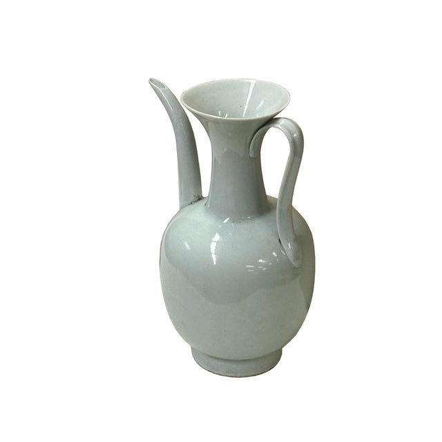 Chinese Chinese Porcelain Light Celadon White Plain Minimalistic Art Vase For Sale - Image 3 of 8