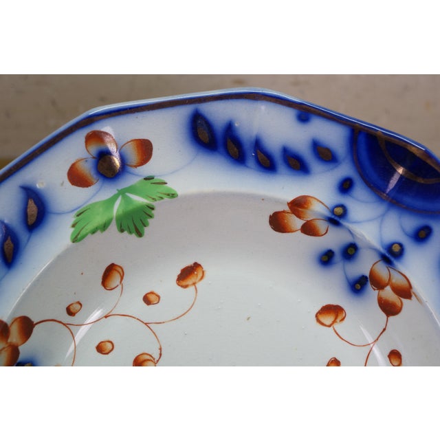 4 Antique Gaudy Welsh Ironstone Cobalt Blue Floral Teapot Pitcher & Bowls For Sale - Image 16 of 18