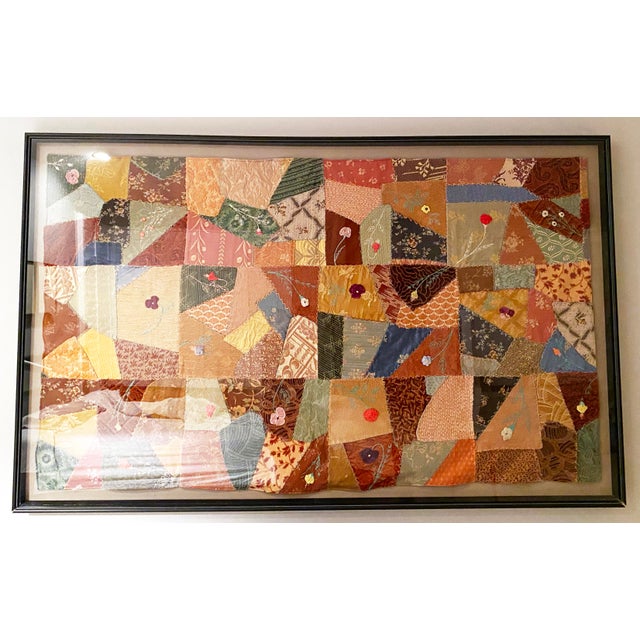 Contemporary Monumental 86" W Framed Japanese Patchwork Textile (Yosegire) Crazy Quilt Style Wall Hanging For Sale - Image 3 of 7