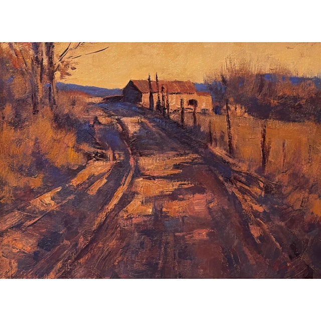 Rustic A Fragile Beauty by Lorenzo Chavez | Oil Painting of a rural road leading to a house For Sale - Image 3 of 3