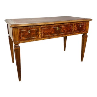 French Louis XVI Style Walnut Writing Desk with Leather Top, Early 20th Century For Sale