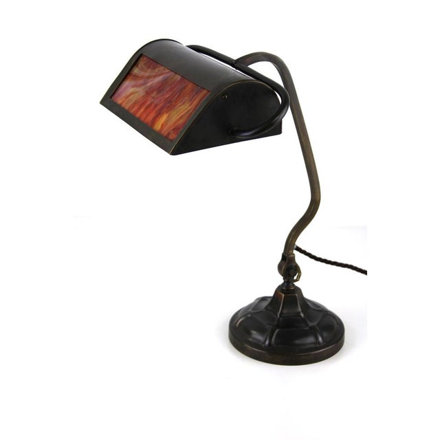 1920s Bankers Lamp in Brass with Colored Glass Insert, 1920s For Sale - Image 5 of 15