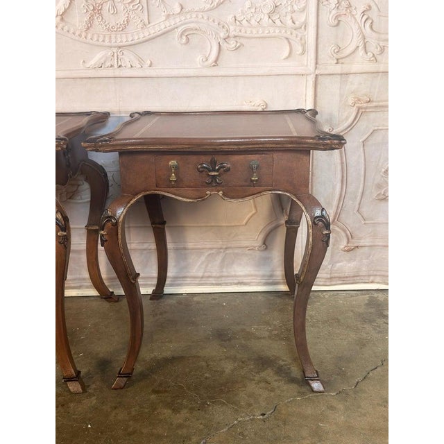 Pair of French Louis XV Faux-Leather Painted Side Tables For Sale - Image 10 of 18
