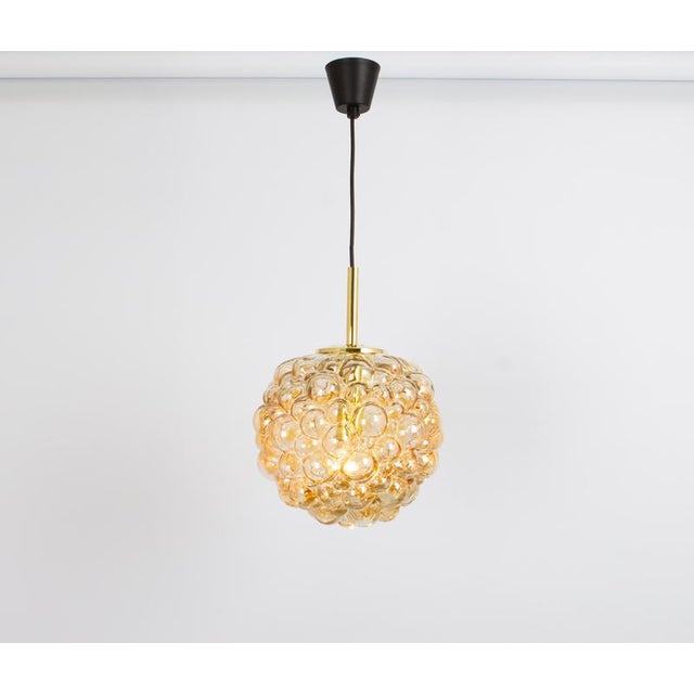 Glass Large Amber Bubble Glass Pendant by Helena Tynell for Limburg, 1970s For Sale - Image 7 of 9