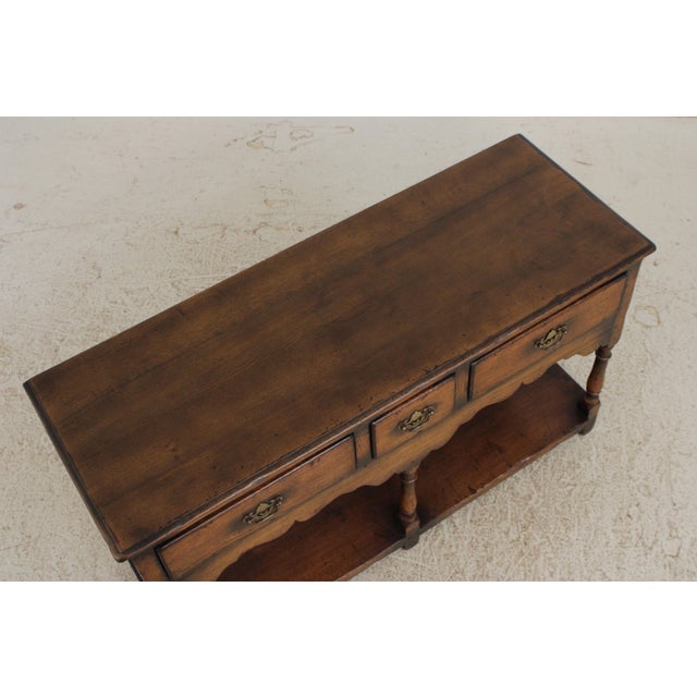 Brown English Tudor Oak 2 Tier Console Table For Sale - Image 8 of 14