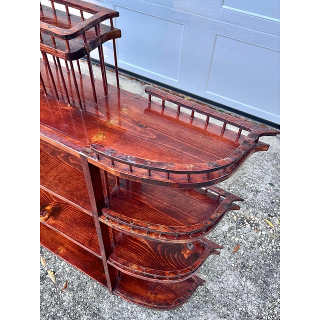 Vintage Folk Art Five Tiered Wood Shelf With Gallery Railing For Sale - Image 4 of 8