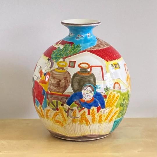 Mid 20th Century Vintage Giovanni DeSimone Vase - Farm and Harvest Scenes, Signed (Rare Large Size 11¾” X 10”) For Sale - Image 5 of 12