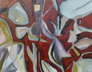 "Red Garden" Abstract Oil and Acrylic Botanical Painting by Scott Spencer