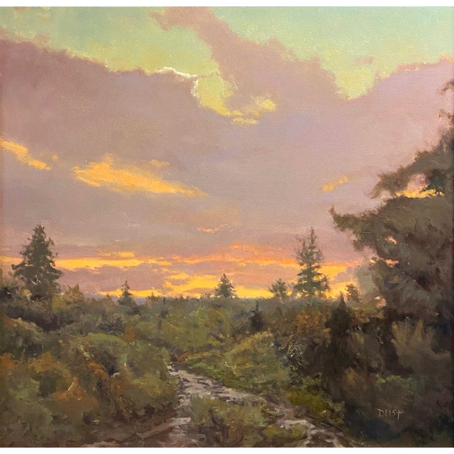Falls Afterglow by Harold Deist | Oil Painting of a sunset over a forested landscape For Sale