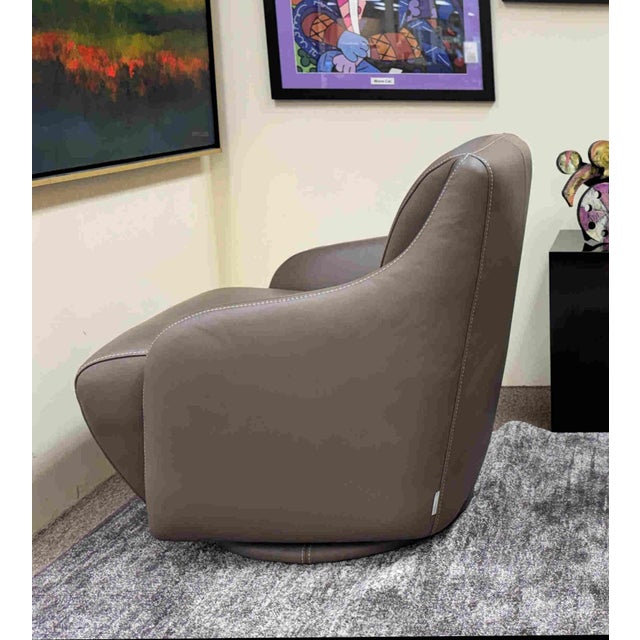 2020s W. Schillig Leather Nikki Swivel Lounge Chair For Sale - Image 5 of 12