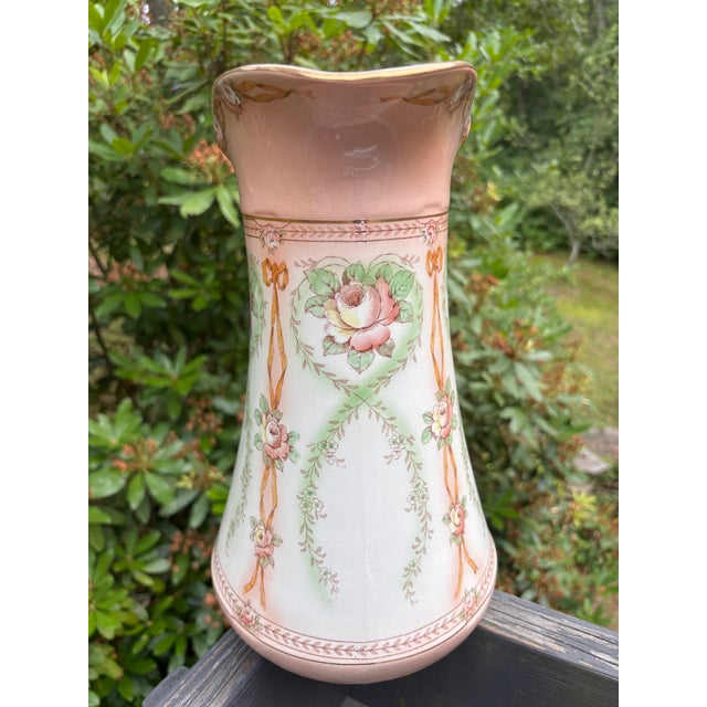Antique Crown Devon Victorian/Edwardian Art Nouveau Fine English Porcelain Pitcher and Washbowl Set For Sale - Image 14 of 14