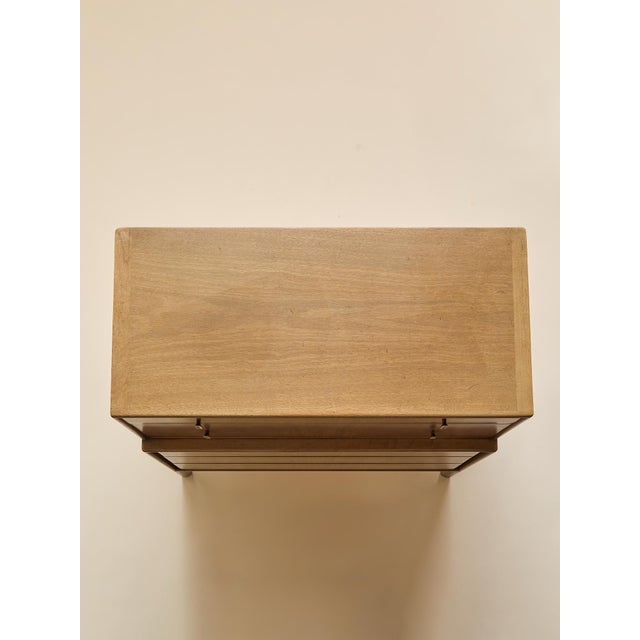Wood The Vintage Mount Airy 1950s MCM Highboy Dresser With Original Brass and Enamel Inlay Hardware For Sale - Image 7 of 12