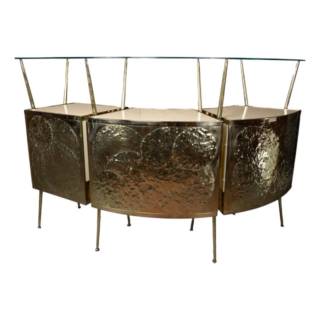 Curved Cocktail Bar in Cream Murano Glass and Brass from Justfurnituress For Sale