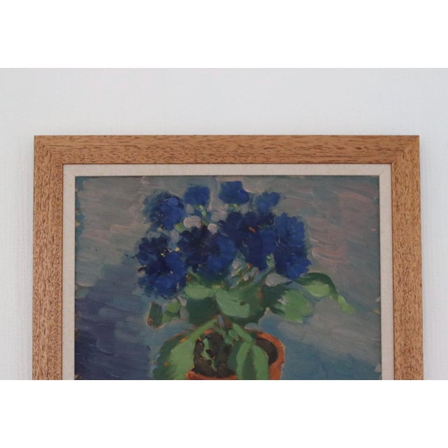 Olax, Blue Flower and Citrus, 1950s, Oil on Panel, Framed For Sale - Image 10 of 15