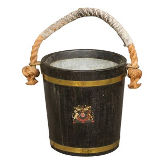 Late 19th Century English Oak Champaign Bucket with Coat of Arms For Sale