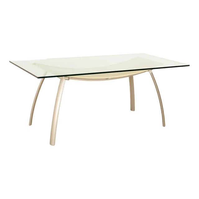 FRAG Glass Dining Table in Silver Cream Leather For Sale