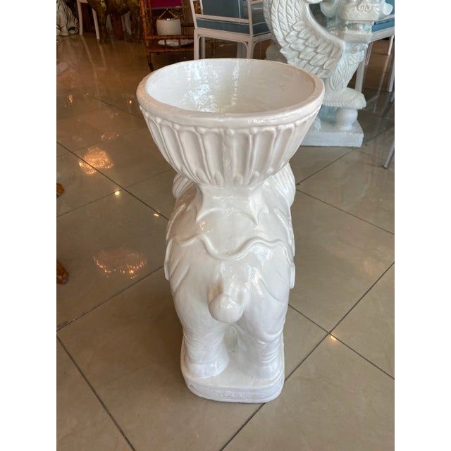 1970s Vintage Large White Plaster Elephant Garden Plant Stand Planter For Sale - Image 5 of 13