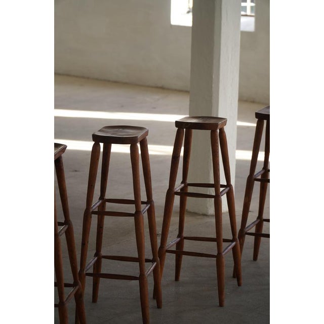 Vintage Rustic Pine Bar Stools, 1930s, Set of 4 For Sale - Image 10 of 18