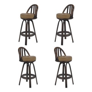 Rattan Organic Modern Swivel Bar Stools (Set of 4) For Sale