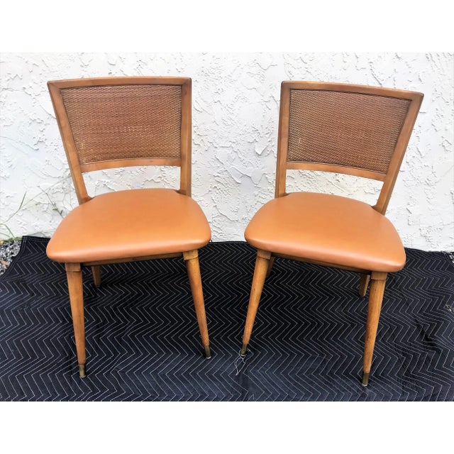 Mid-Century Modern William A. Berkey for John Widdicomb Walnut Side Chairs With Faux Leather Seats - A Pair For Sale - Image 12 of 12