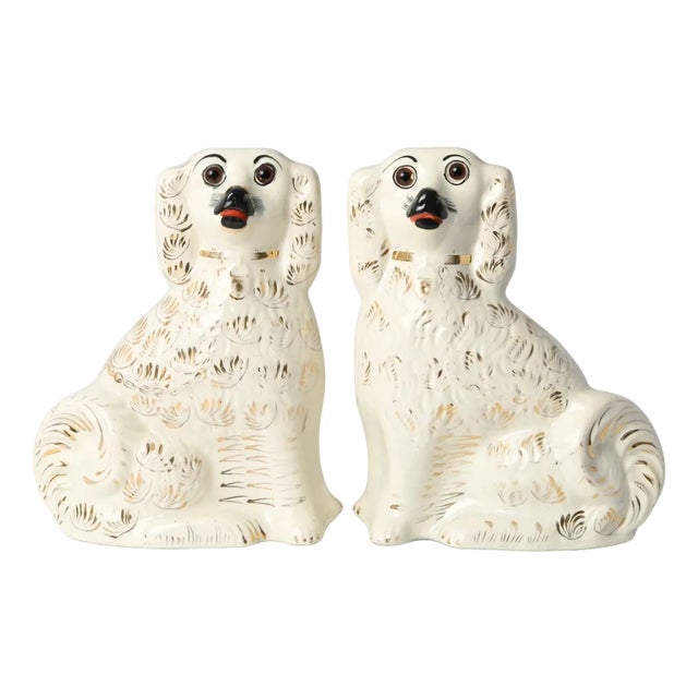 Antique Staffordshire Mantle Dog Figurines with Glass Eyes, 1890s, Set of 2 For Sale