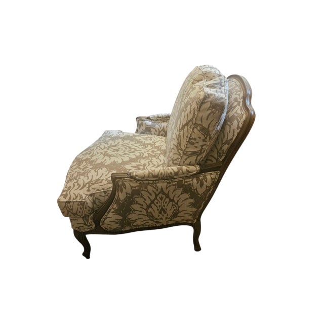 Wood Ethan Allen Versailles Bergere Lounge Chair Living Room Armchair Damask Print B For Sale - Image 7 of 15