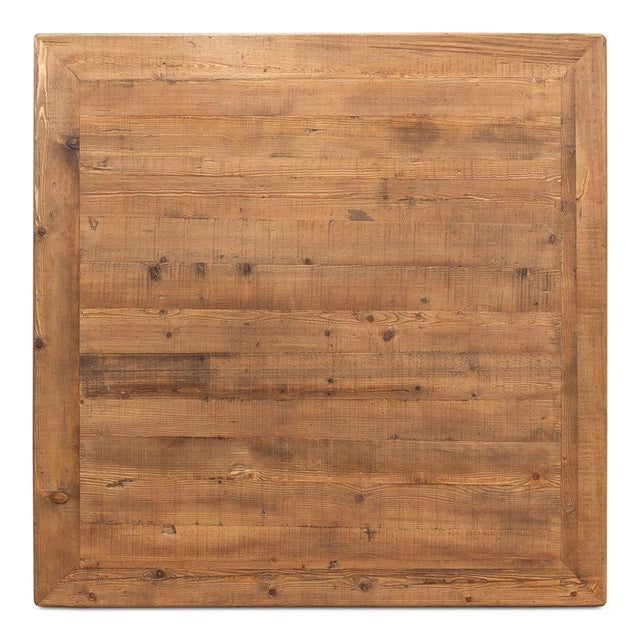 2020s Ming Style Square Coffee Table in Tan Reclaimed Pine For Sale - Image 5 of 11