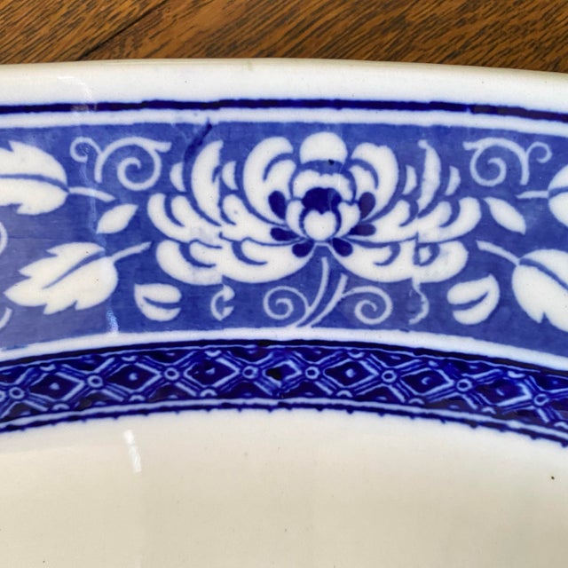 1900 - 1909 Antique Blue and White Whieldon Ware "Corona" Platter - Made in England For Sale - Image 5 of 9