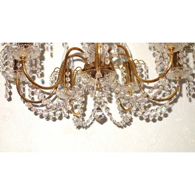 Mid-Century Modern Antique Brass and Lead Crystal 7-Light Chandelier from Preico, 1980s For Sale - Image 3 of 9