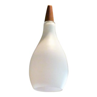 1960s Mid-Century Danish Modern Satin Teardrop White Glass and Teak Pendants For Sale
