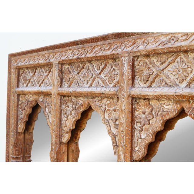 Early 20th Century Finely Carved Square Triple Arched Mirror For Sale - Image 5 of 8