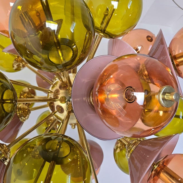 1990s Mid Century Modern Glass and Brass Sputnik Chandelier, Italy For Sale - Image 9 of 13