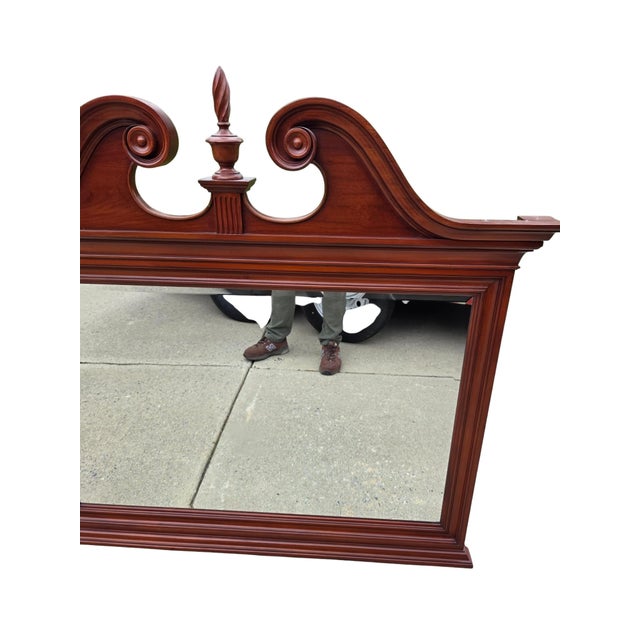 Chippendale Thomasville Collectors Cherry Wall Dresser Mirror Chippendale Broken Arch Top For Sale - Image 3 of 7