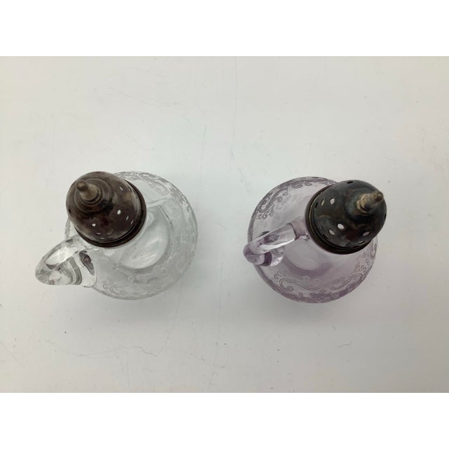 Antique Sterling Silver With Light Purple and Clear Salt and Pepper Shakers Set of 2. For Sale - Image 11 of 11