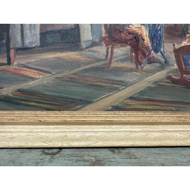Mid-Century Oil Painting of Woman Working at Spinning Wheel by Thure Malmberg of Finland & Sweden For Sale - Image 6 of 11