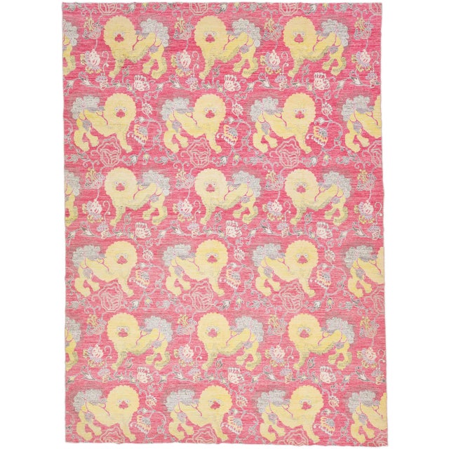 Pink 2010s Modern Chinese Art Deco Style Wool Rug in Pink With Pictorial Designed For Sale - Image 8 of 8