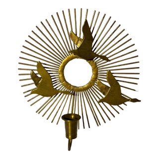 1960s Mid Century Modern Atomic Gold Metal Flying Geese Sunburst Wall Candle Sconce 1 Piece For Sale