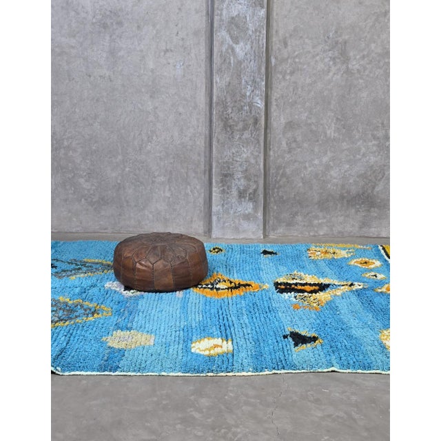 Textile Blue Handwoven Berber Wool Rug - 8.9 X 7.2 Ft For Sale - Image 7 of 9