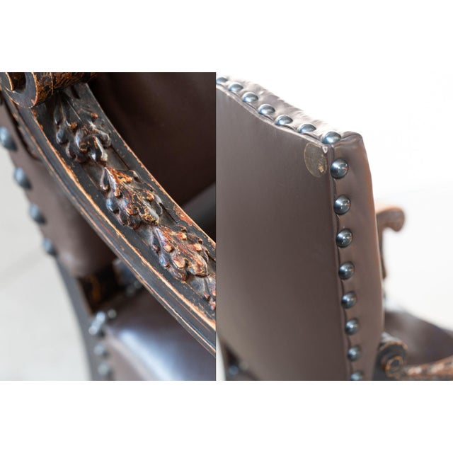 19th Century Beechwood, Metal, and Leather Throne, 1800s For Sale - Image 11 of 14
